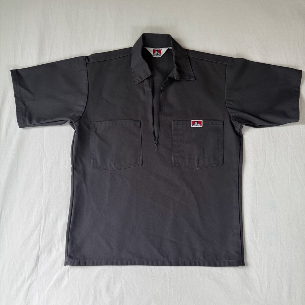 Ben Davis Half-Zip Workwear Shirt Size Small Charcoal Gray Short Sleeve Pockets